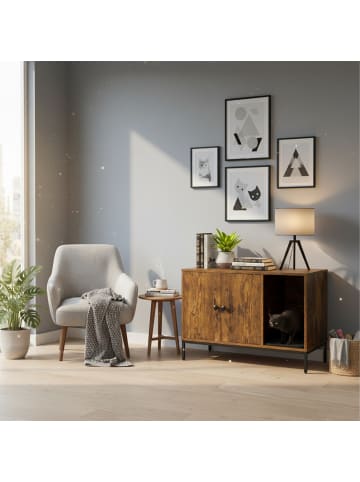 relaxdays Katzenschrank "Industrial" in Dunkelbraun/ Schwarz – (B)80 x (H)55 x (T)50 cm