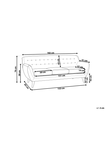 Beliani 3-Sitzer Sofa MOTALA in Grau/Braun - (W) 182 x (H) 76 x (L) 83 cm