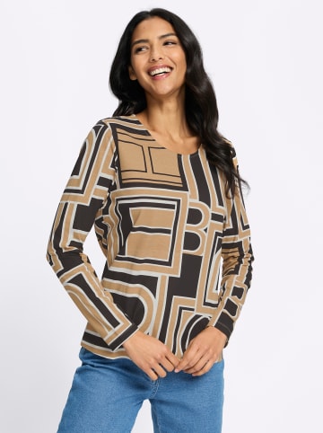 Sieh an! Langarm-Shirt in camel-schwarz-bedruckt