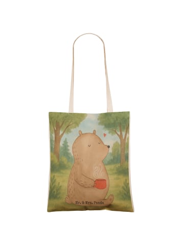 Mr. & Mrs. Panda Tote Bag Bär Kaffee Design ohne Spruch in Weiß