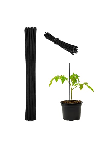 relaxdays 50 x Pflanzstäbe in Schwarz - (H)30 x (D)0,5 cm