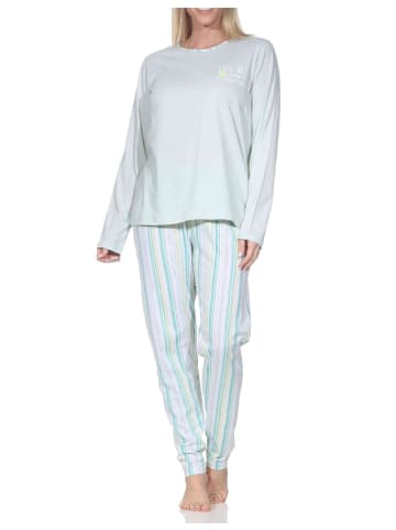 NORMANN Schlafanzug langarm Streifenoptik Übergrössen 126 10 802 in grün