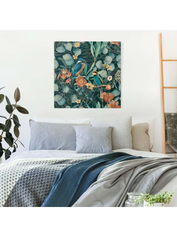 WALLART Leinwandbild - Blumenparadies Eisvogel und Kolibri in Grün