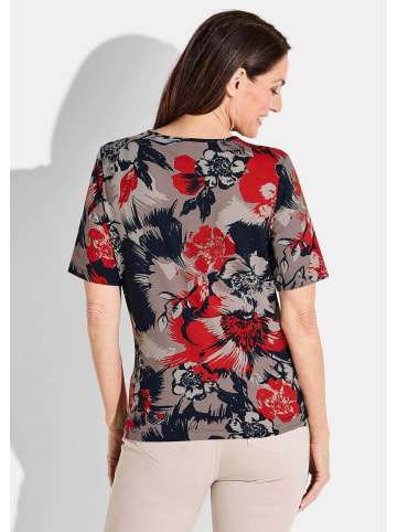 GOLDNER Kurzgröße:  Shirt in rot / taupe / marine / gemustert