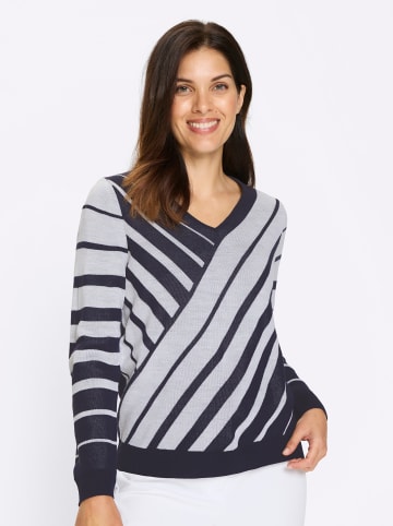 Sieh an! V-Ausschnitt-Pullover in marine-weiß-gemustert