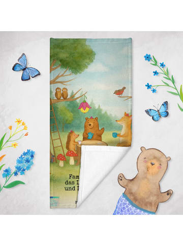 Mr. & Mrs. Panda Strandtuch Waldtiere Picknick Design mit Spruch in Gelb Pastell