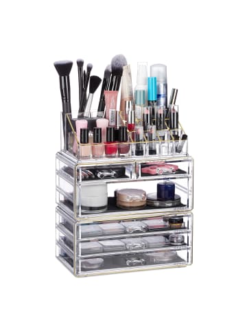 relaxdays 2x Kosmetikorganizer in Transparent/ Gold