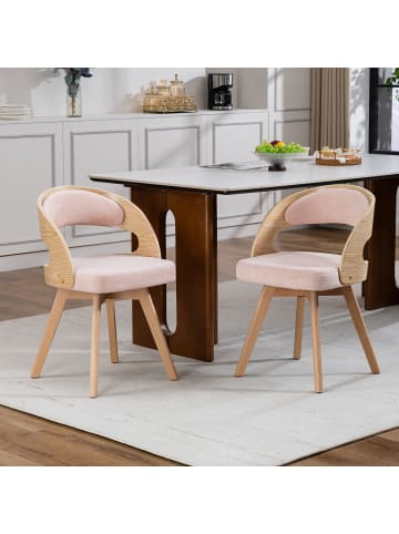 ABRIHOME Esszimmerstuhl in Rosa drehbar mit Kissen geschwungener Rückenlehne