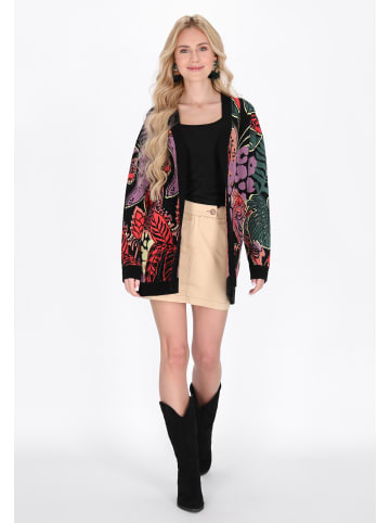 IZIA Women Cardigan in dark green multicolor