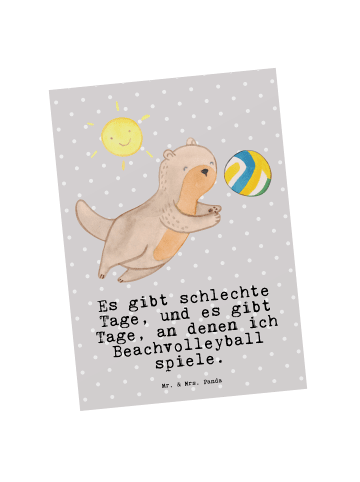 Mr. & Mrs. Panda Postkarte Otter Beachvolleyball mit Spruch in Grau Pastell