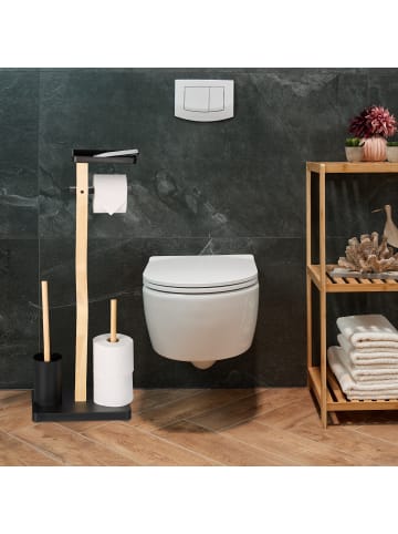 relaxdays WC Garnitur in Schwarz/ Natur - (B)30 x (H)80 x (T)20 cm