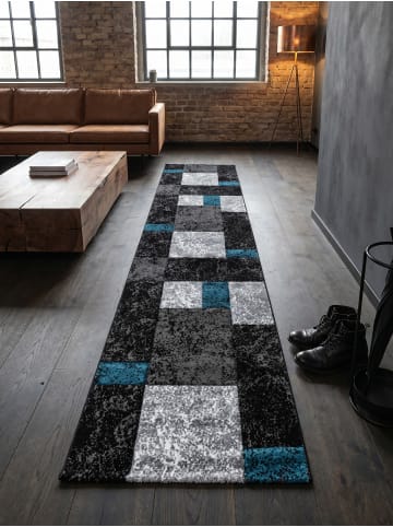KADIMA DESIGN Teppich Kurzflor Waschbar Karo LATEMAR Strapazierfähig OEKO-TEX in Türkis