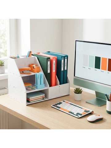 relaxdays Schreibtisch Organizer in Weiß - (B)33,5 x (H)28 x (T)26,5 cm