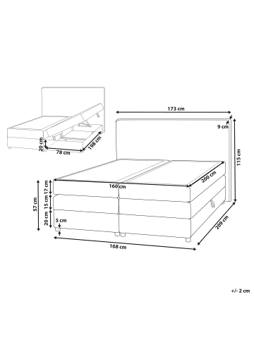 Beliani Boxspring Bett MINISTER in Beige/Silber - (W) 168 x (H) 115 x (L) 209 cm