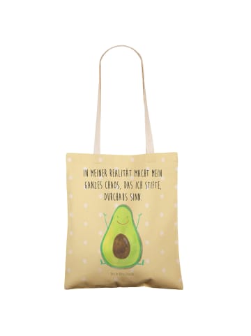 Mr. & Mrs. Panda Shopper Avocado Glücklich mit Spruch in Gelb Pastell