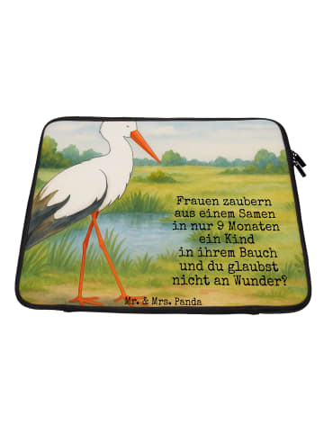 Mr. & Mrs. Panda Laptop Tasche Storch Design mit Spruch in Weiß