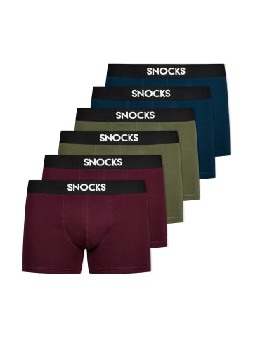 SNOCKS Boxershorts aus Bio-Baumwolle Mix (Rot/Olive/Blau) 6 Stück