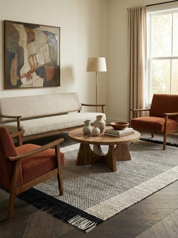 KADIMA DESIGN Teppich Wolle, Korbmuster, Handgewebt, Schallabsorbierend in Schwarz-Weiß