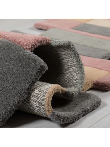 KADIMA DESIGN Wollteppich handgetuftet, geometrisch, rutschfest, Teppich Wolle in Grau-Rosa
