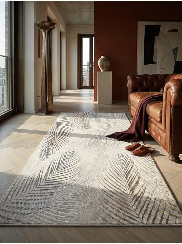 KADIMA DESIGN Teppich rund Floral pflegeleicht Wohnzimmer Schlafzimmer Flur Esszimmer in Creme