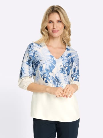 Sieh an! Satinbluse in eisblau-champagner-bedruckt