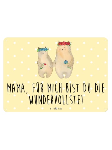 Mr. & Mrs. Panda Blechschild Bären mit Blumenkranz mit Spruch in Gelb Pastell