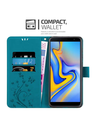 cadorabo Hülle für Samsung Galaxy J6 PLUS Blumen Design in FLORAL BLAU