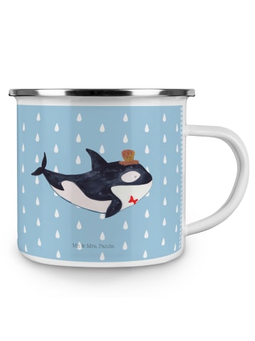 Mr. & Mrs. Panda Camping Emaille Tasse Orca Zylinder ohne Spruch in Blau Pastell