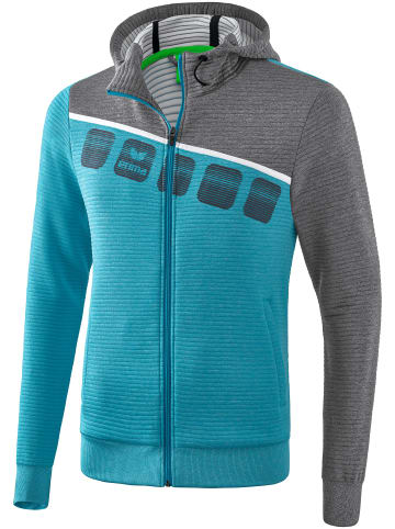 erima 5-C Trainingsjacke mit Kapuze in oriental blue melange/grau melange/weiss