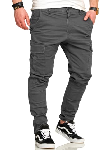 behype Cargohose - BHTROJAN Chino Jeans Hose Cargojeans Stoffhose in Dunkelgrau