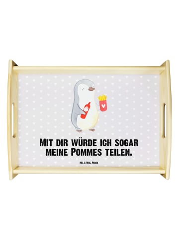 Mr. & Mrs. Panda tablett für bett Pinguin Pommes mit Spruch in Grau Pastell