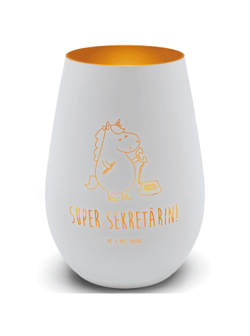 Mr. & Mrs. Panda Windlicht Einhorn Sekretärin mit Spruch in Weiß