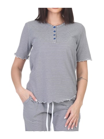 NORMANN Schlafanzug kurzarm Oberteil Pyjama Shirt Top in marine