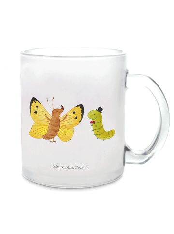 Mr. & Mrs. Panda Teetasse Glas Raupe Schmetterling ohne Spruch in Transparent