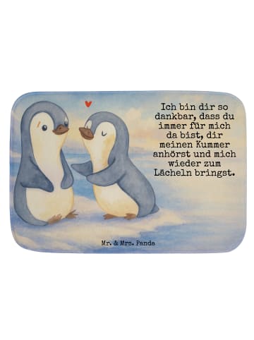 Mr. & Mrs. Panda Badteppich Pinguine trösten Design mit Spruch in Weiß