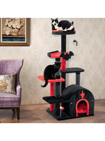COSTWAY Kratzbaum Katzenhaus Gothic Halloween in Schwarz