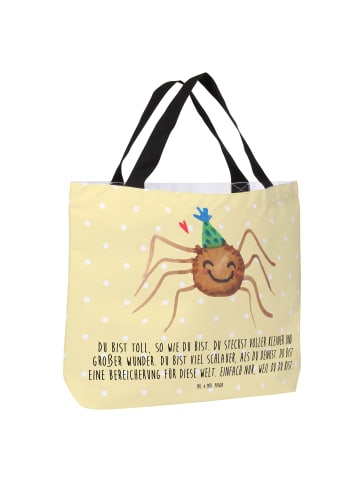Mr. & Mrs. Panda Strandtasche Spinne Agathe Party mit Spruch in Gelb Pastell