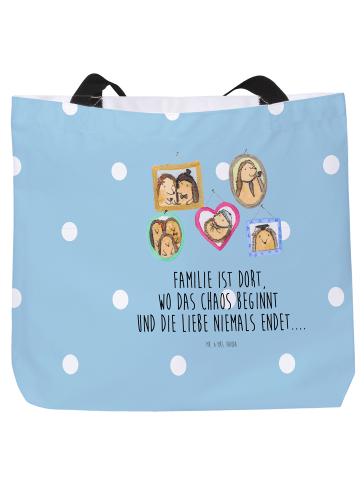 Mr. & Mrs. Panda Strandtasche Igel Familie mit Spruch in Blau Pastell