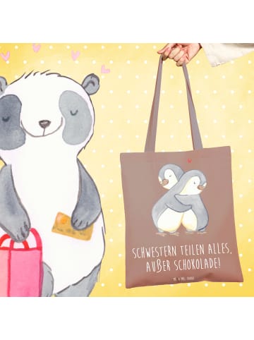 Mr. & Mrs. Panda Tragetasche Schwestern Liebe mit Spruch in Braun Pastell