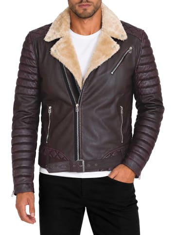 Reichstadt Herren Slim Fit Kunstlederjacke Silver Zipper in Brown