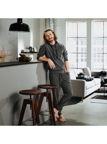 Erwin Müller Interlock-Jersey Freizeithose, lang mit Bündchen in anthrazit meliert-schwarz