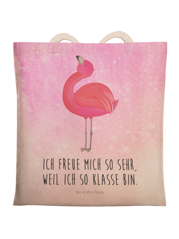 Mr. & Mrs. Panda Einkaufstasche Flamingo Stolz mit Spruch in Aquarell Pink