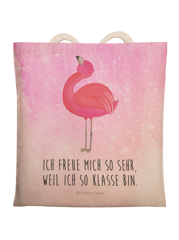 Mr. & Mrs. Panda Tote Bag Flamingo Stolz mit Spruch in Aquarell Pink