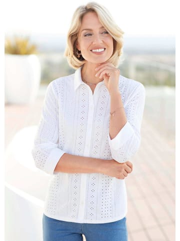 GOLDNER Elegante Jerseybluse mit Hemdkragen in weiß
