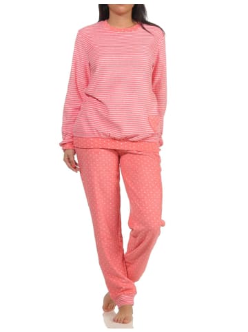 NORMANN Frottee Pyjama Bündchen Herz Tupfen Streifen - 59504 in Rosa