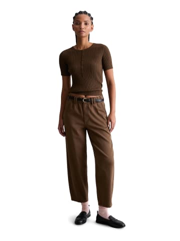 Marc O'Polo DENIM Feinstrick-Kurzarm-Pullover slim in Hazelnut Brown
