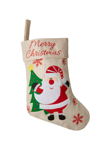 tectake Nikolausstiefel in Jute-Opti mit Weihnachtsmann-Motiv 26 x 36,5 cm, beige
