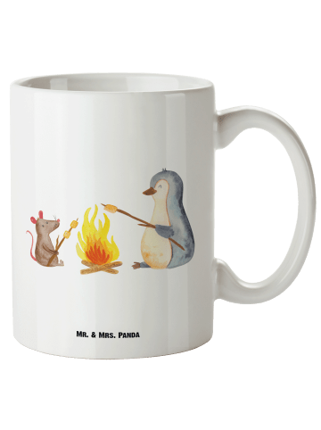 Mr. & Mrs. Panda XL Tasse Pinguin Lagerfeuer ohne Spruch in Weiß