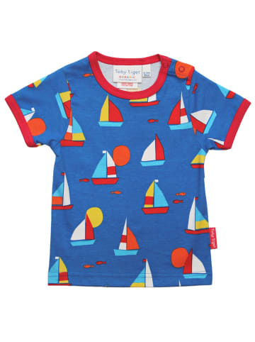Toby Tiger T-Shirt mit Segelboot Print in blau