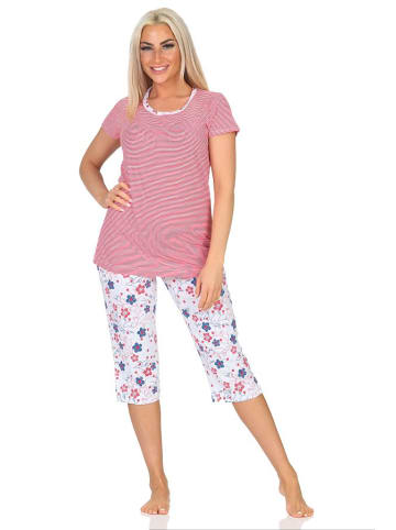NORMANN Kurzarm Schlafanzug Capri Pyjama Streifen - 85081 in rot